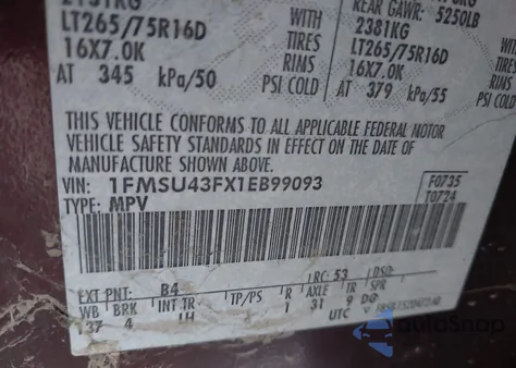 2001 Ford Excursion Limited from USA, damaged, VIN 1FMSU43FX1EB99093